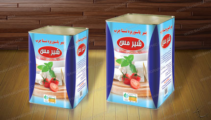 طراحی بسته بندی حلب پنیر 16 و 14 کیلویی برند شیر مس