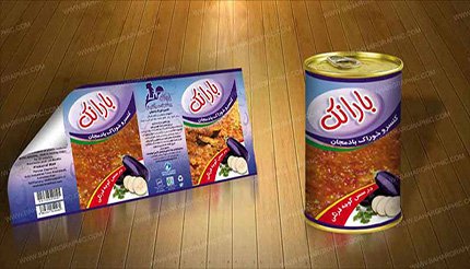 طراحی لیبل مواد غذایی -طراحی لیبل کنسرو بادمجان بارانک